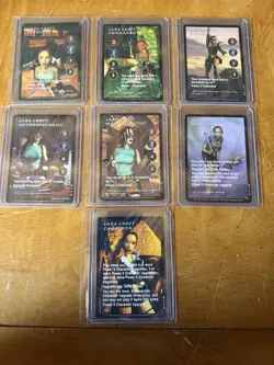 Seven (7) Different Lara Croft Cards From The Tomb Raider Big Guns CCG Set - Image 1
