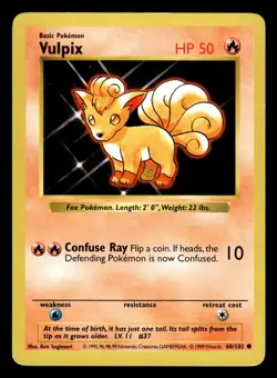 Vulpix 68/102 Shadowless Base Set Pokemon Card - Image 1