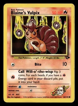 Blaine's Vulpix 66/132 Unlimited Common Gym Challenge Pokemon Card - 2 - Image 2