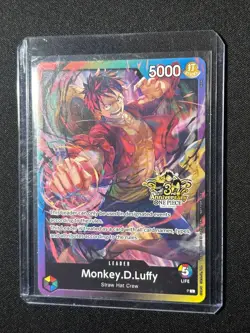 ONE PIECE TCG MONKEY D. LUFFY RARE 3RD ANNIVERSARY PROMO ALT ART ST01-012 - Image 3