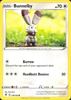 Bunnelby Common Rebel Clash 146/192 Pokemon Near Mint - Image 1