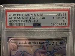 PSA 10 2019 Pokemon Hidden Fates Alolan NineTales GX Full Art #SV53 GEM MINT - Image 2