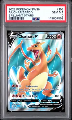 2022 POKEMON SWORD & SHIELD BRILLIANT STARS #153 FULL ART/CHARIZARD V PSA 10 - Image 1