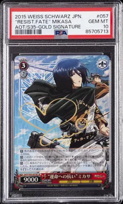 2015 WEISS SCHWARZ JAPANESE ATTACK ON TITAN #057 "RESISTING FATE" MIKASA PSA 10 - Image 1