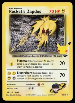 Rocket's Zapdos 15/132 Holo Celebrations Classic Collection Pokemon Card - Image 1