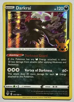 Darkrai 105/189 (MP) Holo Rare Sword & Shield: Trick Or Trade 2022 Pokemon TCG - Image 1