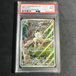 2025 POKEMON PFL EN-PHANTASMAL FLAMES ILLUSTRATION RARE #106 MEOWTH PSA 9 - Image 1