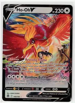 Ho-Oh V 140/195 Holo V Rare Silver Tempest Pokemon Near Mint - Image 1