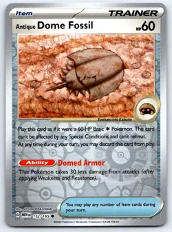 Antique Dome Fossil 152/165 C MEW 151 Pokemon Reverse Holo NM - Image 1