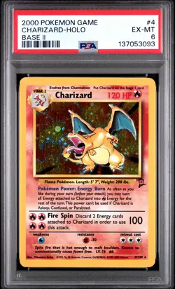 2000 POKEMON BASE SET 2 #4 CHARIZARD-HOLO PSA 6 - Image 1
