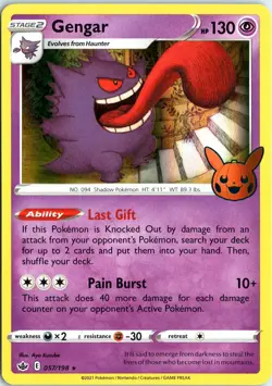 GENGAR 057/198 HOLO RARE CHILLING REIGN TRICK OR TRADE POKEMON NM - Image 1