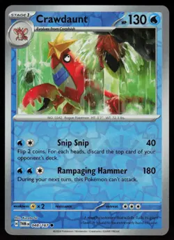 Crawdaunt 048/167 Common Twilight Masquerade Pokemon Reverse Holo Near Mint - Image 1