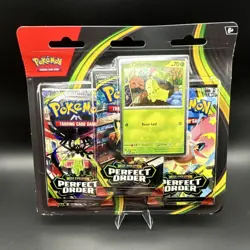 Pokemon TCG Mega Evolution Perfect Order 3-Pack Blister Chikorita Promo English - Image 1
