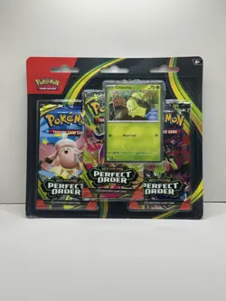 Pokemon TCG ME03 Perfect Order 3 Pack Blister - Chikorita Promo - SEALED NEW - Image 1