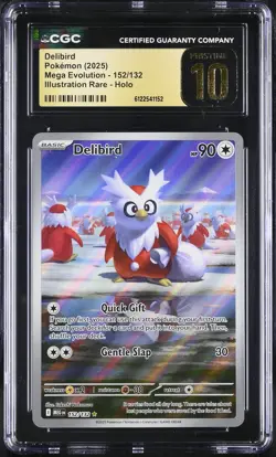 CGC 10 Delibird 152/132 Illustration Rare Holo Mega Evolution Pokemon Pristine - Image 1