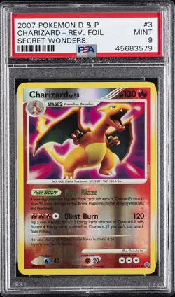 2007 POKEMON DIAMOND & PEARL SECRET WONDERS #3 CHARIZARD-REVERSE FOIL PSA 9 - Image 1