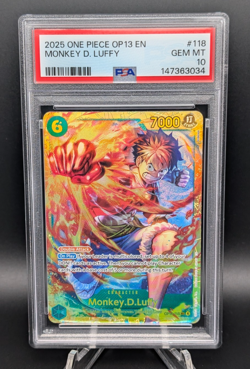 One Piece OP13-118 Monkey.D.Luffy SEC PSA 10 English Carrying on His Will TCG - Image 1