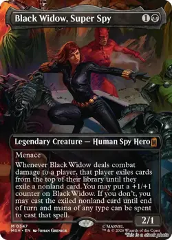 MTG Black Widow, Super Spy (Borderless) Card #0347 Marvel Super Heroes NM Magic - Image 1