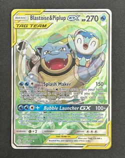 2019 Pokemon SM Cosmic Eclipse Blastoise & Piplup GX #215 Alt Art - Mint+ - Image 1