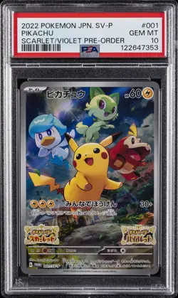 2022 POKEMON JAPANESE SV PROMO SCARLET & VIOLET PRE-ORDER #001 PIKACHU PSA 10 - Image 1