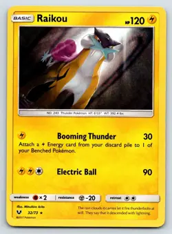 Pokemon Raikou Shining Legends 32/73 Rare EN TCG - Image 1