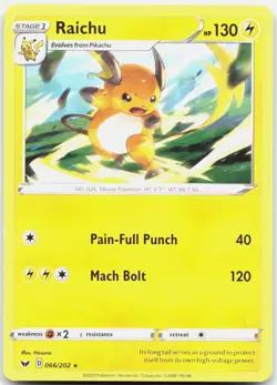 Raichu 066/202 Rare Sword & Shield Pokemon NM/M - Image 1