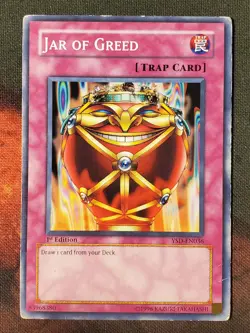 Yugioh Jar of Greed YSD-EN036 Common 1st Edition Damaged/HP - Image 1