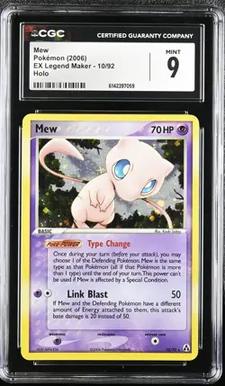 CGC 9 MINT Mew 10/92 EX Legend Maker Holo Pokemon Card - Image 1