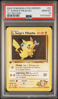 2000 POKEMON GYM HEROES 1ST EDITION #81 LT. SURGE'S PIKACHU PSA 10 - Image 1