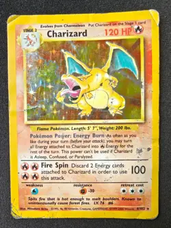Pokemon, Charizard 4/102, 4th Print UK 1999-2000, Holo, Heavy Play - Image 1