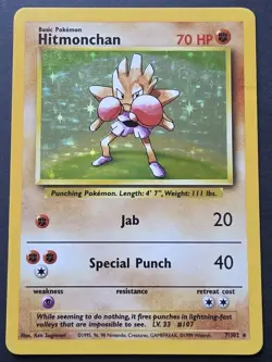 Hitmonchan 7/102 Holo Holo Rare Base Set Unlimited Pokemon Holo MP - Image 1