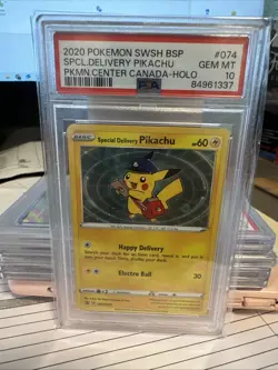 Pokemon Special Delivery Pikachu Pokemon Center Canada Holo Promo SWSH074 PSA 10 - Image 1