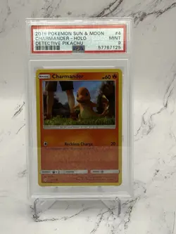 2019 Sun & Moon Pokemon Charmander Holo 4/18 Detective Pikachu Holo PSA 9 🔥 - Image 1