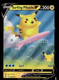 Surfing Pikachu V 008/025 Holo V Rare Celebrations Pokemon NM/M - Image 1