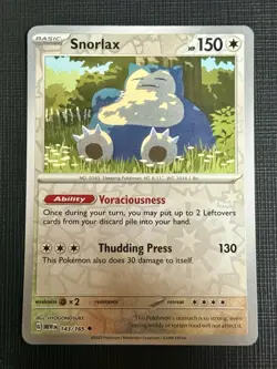 Snorlax 143/165 Uncommon 151 Pokemon Reverse Holo Near Mint - Image 1