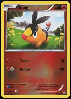 Tepig 15/114 Common Black & White Pokemon Reverse Holo Lightly Played - Image 1