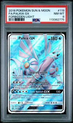 2018 POKEMON FORBIDDEN LIGHT PALKIA GX #119 FULL ART PSA 8 NM #113382775 - Image 1