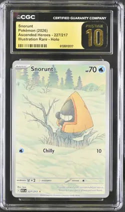 2026 POKEMON ASCENDED HEROES ILLUSTRATION RARE #227 SNORUNT CGC 10 PRISTINE - Image 1