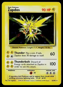 Pokemon Card - Zapdos Base Set Unlimited 16/102 Holo Rare - Image 1