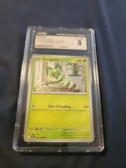 Pokemon Sprigatito 016/159 Sv09: Journey Together Regular CGC Graded 8 - Image 1