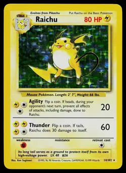 Pokemon Card - Raichu Base Set Unlimited 14/102 Holo Rare - Image 1