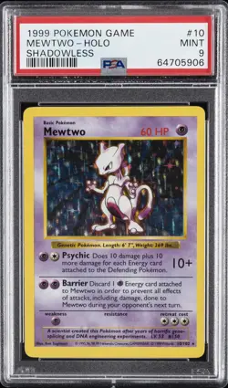 1999 POKEMON BASE SET SHADOWLESS #10 MEWTWO-HOLO PSA 9 - Image 1