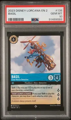 DISNEY LORCANA EN 2-RISE OF THE FLOODBORN BASIL - GREAT MOUSE DETECTIVE PSA 10 - Image 1