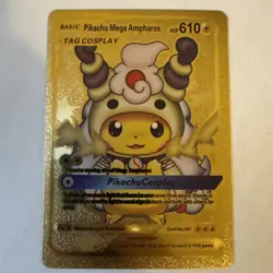 Pokemon - Pikachu Mega Ampharos - Tag Cosplay - Gold Foil - Fan Art - Card #007 - Image 1
