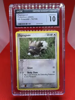 Zigzagoon 74/106 EX Emerald - CGC GEM MINT 10- Pokemon TCG 2005 Vintage - Image 1