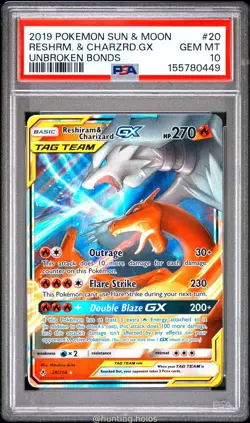 Reshiram & Charizard Gx 20/214 PSA 10 Sun & Moon Unbroken Bonds Tag Team Pokemon - Image 1
