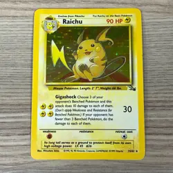 RAICHU POKEMON CARD TCG 14/62 HOLO RARE FOSSIL SET - Image 1
