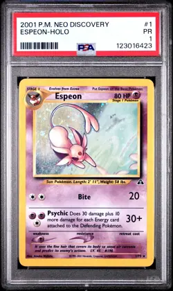 PSA 1 PR 2001 Neo Discovery Espeon 1/75 Holo Foil Rare Pokemon WOTC - Image 1