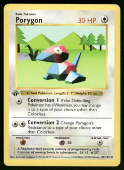 Pokemon Cards Porygon 39/102 1st Edition Base Set Shadowless WOTC Uncommon NM *4 - Image 1