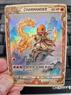 Charmander Mystic Flame Full Art Holo Card Fantasy Pokemon Fan Display - Image 2